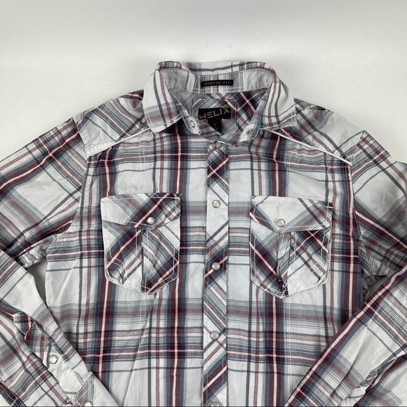 Helix Pearl Snap Shirt Mens Small Gray Athletic Fit Pockets Long Sleeve - Picture 3 of 8